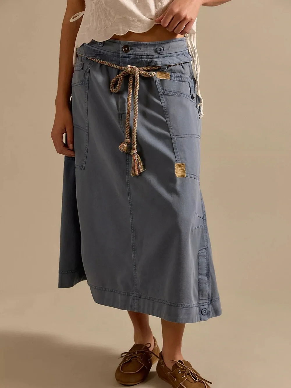 Free People We The Free Sibyla Midi Skirt in Siesta Seas Blue NWT